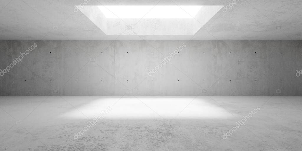 Abstract empty, modern, wide concrete walls hallway room with indirekt ceiling light - industrial interior background template, 3D illustration