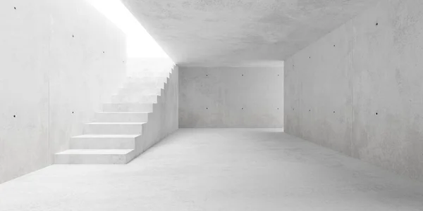 抽象的な空の 階段と間接的に上から照らされた近代的なコンクリートの壁の部屋 産業インテリアやギャラリーの背景テンプレート 3Dイラスト — ストック写真