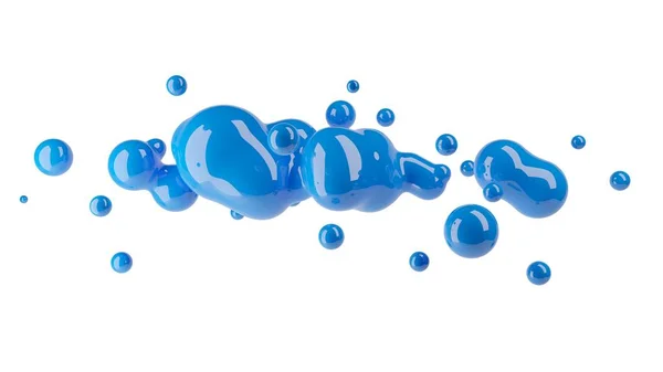 空中に浮かぶ有機ブルーの液体または塗料滴 抽象的な現代的なデザイン要素または白 3Dイラストに隔離された背景 — ストック写真