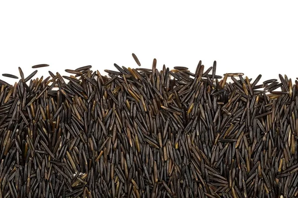 Macro Close Uncooked Raw Black Wild Rice Grains Texture Border — Stock Photo, Image