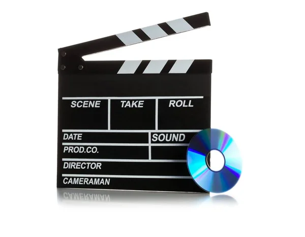 Single Black Open Movie Clapper Clapper Board Dvd Movie Disc — Stock Photo, Image