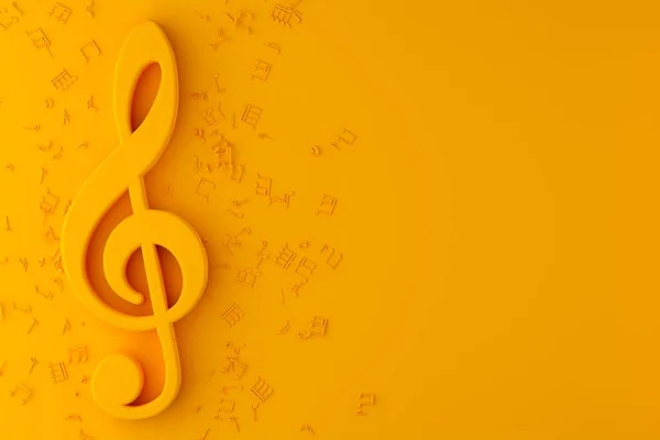 Símbolo Clave Agudos Musicales Con Notas Musicales Planas Vista Superior — Foto de Stock