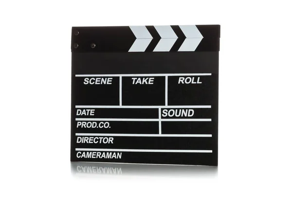 Single Black Closed Movie Clapper Clapper Board White Background — Stock Photo, Image