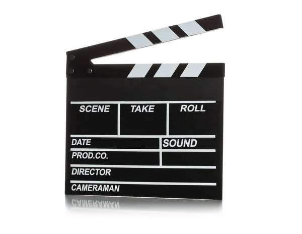 Singel Svart Öppnad Film Clapper Eller Clapper Board Över Vit — Stockfoto