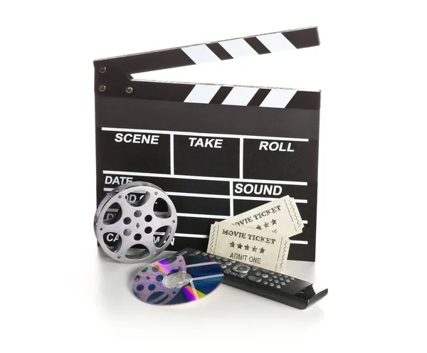Single Black Open Movie Clapper Clapper Board Dvd Movie Disc — Zdjęcie stockowe