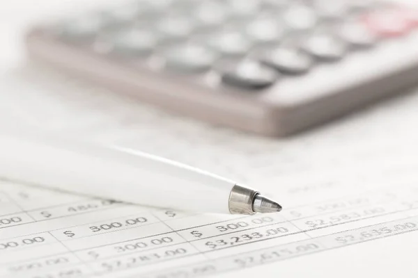Pocket Calculator Pen Financial Analysis Sheet Background Tax Finance Accounting — Stock Photo, Image