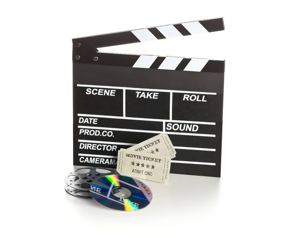 Single Black Open Movie Clapper Clapper Board Dvd Movie Disc — Stock Photo, Image