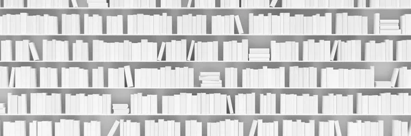 Meerdere Boekenplanken Met Witte Boeken Literatuur Boekencollectie Boekwinkel Concept Achtergrond — Stockfoto