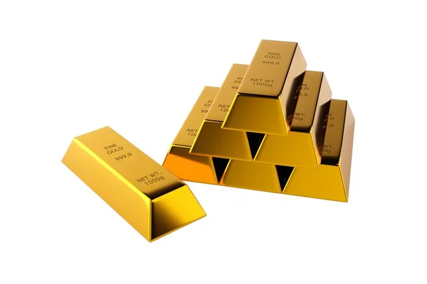 Glänzende Goldbarren Oder Barren Pyramide Mit Einem Einzigen Goldbarren Vorne — Stockfoto