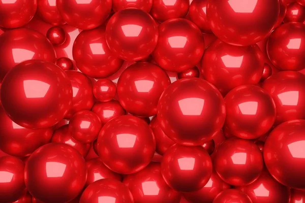 光沢のある赤い球体フレームの背景 クリスマスの背景テンプレート 3Dイラスト — ストック写真