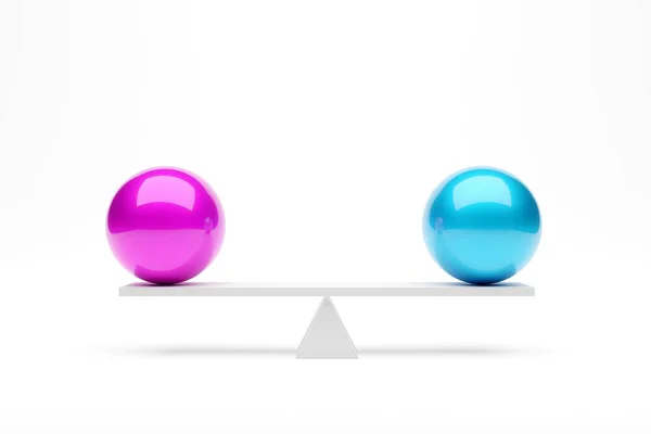 ピンクと青の球は 白い背景 最小限の幾何学的男女共同参画の概念 3Dイラストで見ることができます — ストック写真