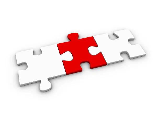 Drie Puzzelstukjes Verbonden Een Witte Achtergrond Teamwork Oplossing Concept Illustratie — Stockfoto