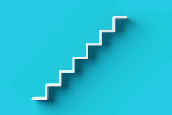 White Steps Stairs Blue Cyan Background Minimal Career Success Growth — Stock Photo, Image