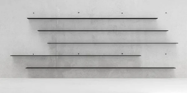 Empty White Shelves Concrete Wall Background Concrete Floor Room Presentation — Stock Photo, Image