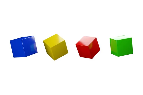 Cubes Bleus Jaunes Rouges Verts Flottant Isolés Sur Fond Blanc — Photo