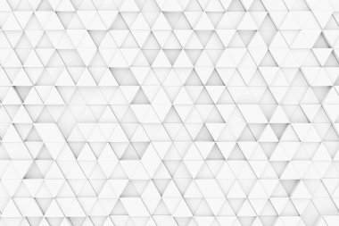 Yumuşak gölgeli rastgele kaydırılmış beyaz üçgen geometrik arkaplan, minimum arkaplan şablonu, yukarıdan düz üst görünüm, 3D illüstrasyon