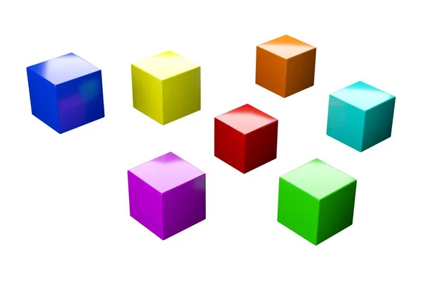 Cubos Colores Flotando Aislados Sobre Fondo Blanco Jugando Concepto Creatividad —  Fotos de Stock