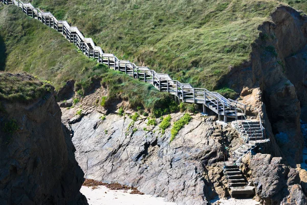 wooden ladder on cliff by the ocean