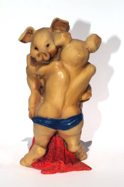 Birbirimizi bir ayı gibi kucaklama veren iki domuz