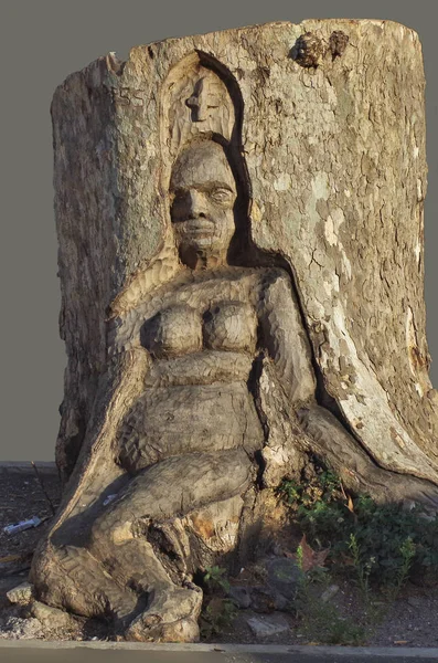 Escultura Forma Mujer Tallada Tronco Árbol — Foto de Stock