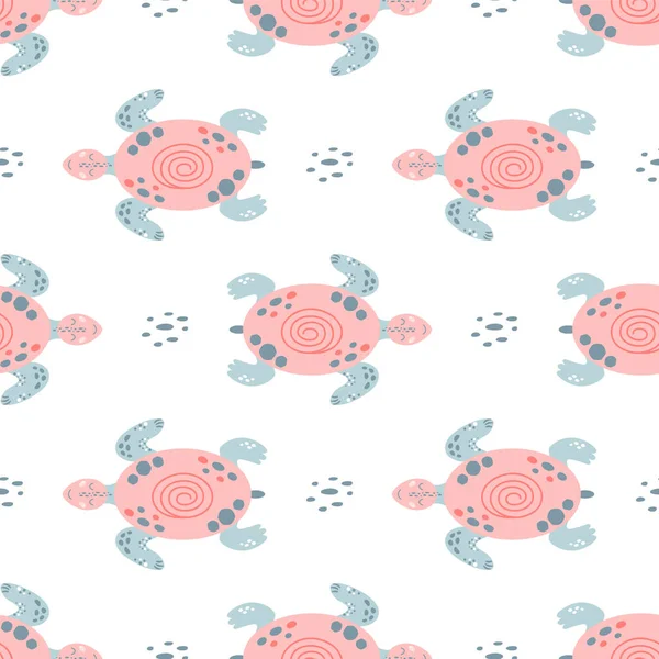 Pink sea turtle seamless pattern Cute swimming pink turtles. Girls nautical pattern Sea animals. Under sea illustration — Stock Vector