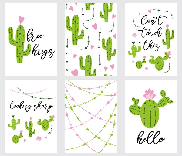 Set Cute Ready Use Gift Tags Cactus Cactus Hearts Cacti — Stock Vector