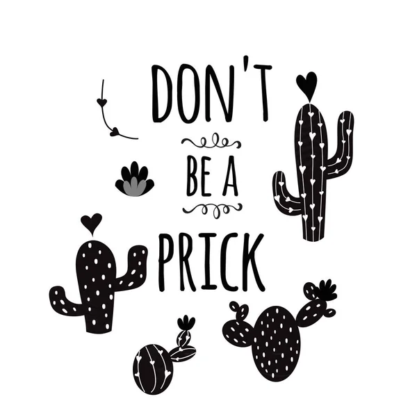 Dont Prick Vector Text Funny Banner Cactus Nero Pungente Con — Vettoriale Stock