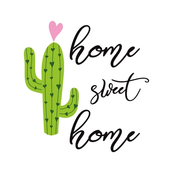 Accueil Bannière Hom Douce Cactus Brique Avec Coeur Citation Inspirante — Image vectorielle