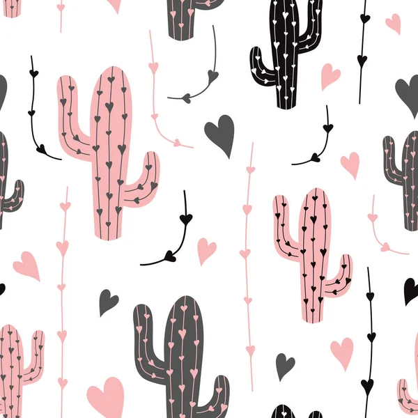 Cactus Padrão Sem Emenda Fundo Vetor Vector Cacto Rosa Preto —  Vetores de Stock