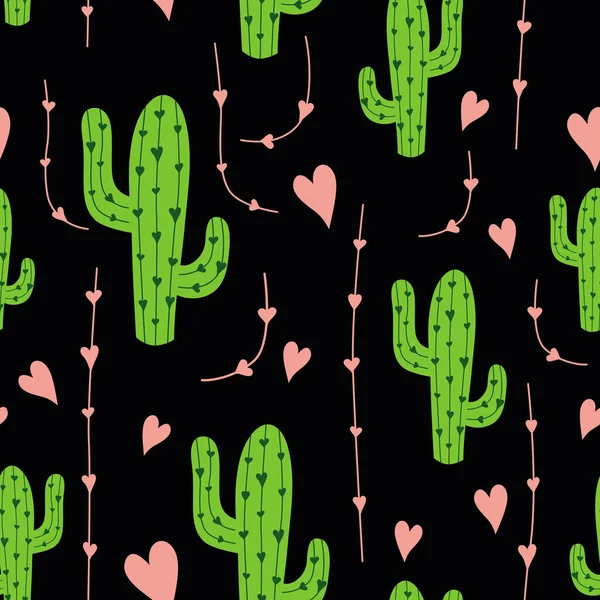Lindo Patrón Sin Costuras Cactus Con Corazones Rosados Sobre Fondo — Vector de stock