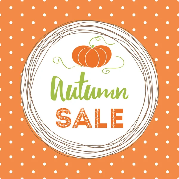 Orange Banner Autumn Sale Circle Frame Decorated Fall Pumpkin Flyer — Stock Vector