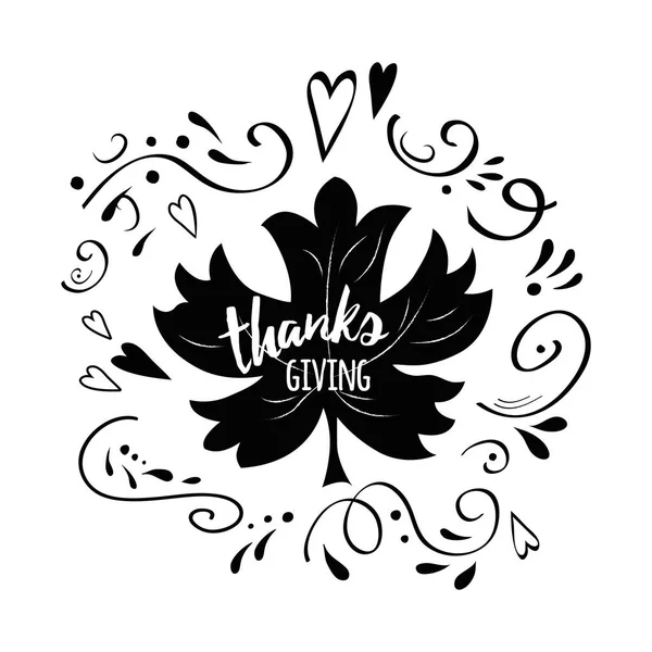 Vektorillustration Thanksgiving Kort Modern Kalligrafi Fras Hand Dras Lönnlöv Form — Stock vektor