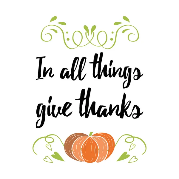 Handritad Thanksgiving Etikett Med Orange Pumpa Handritad Prydnad Och Text — Stock vektor