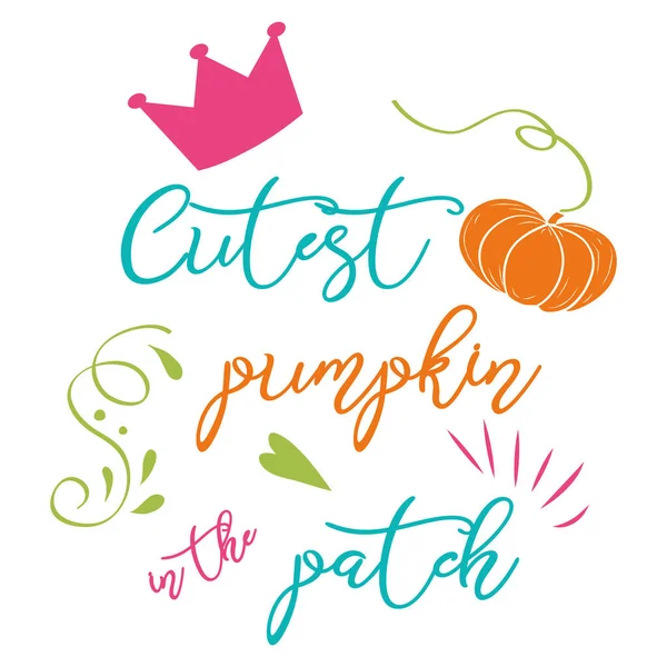 Text Cutest Pumpkin Patch Happy Pumpkin Banner Autumn Hand Drawn — Stock Vector