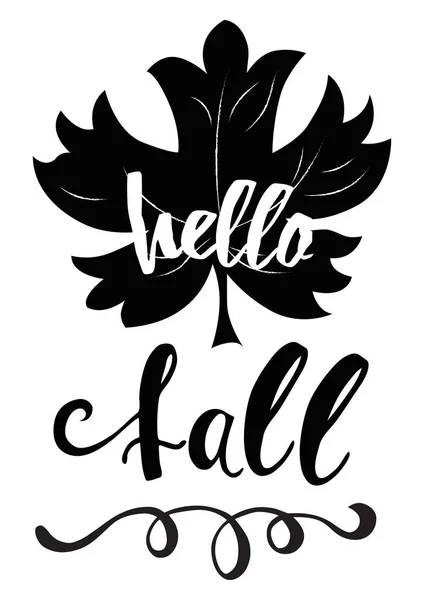 Ilustración Vectorial Hola Otoño Cita Inspiradora Caligrafía Moderna Licencia Arce — Vector de stock