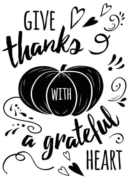 Vektorillustration Thanksgiving Kort Modern Kalligrafi Fras Hand Dras Pumpa Silhuett — Stock vektor