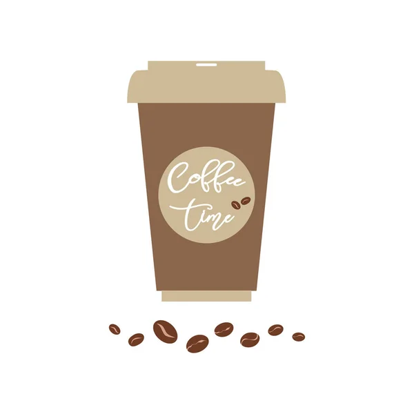 Векторный Плакат Фразой Кофе Время Кофейной Бумаге Чашка Типографическая Открытка — стоковый вектор
