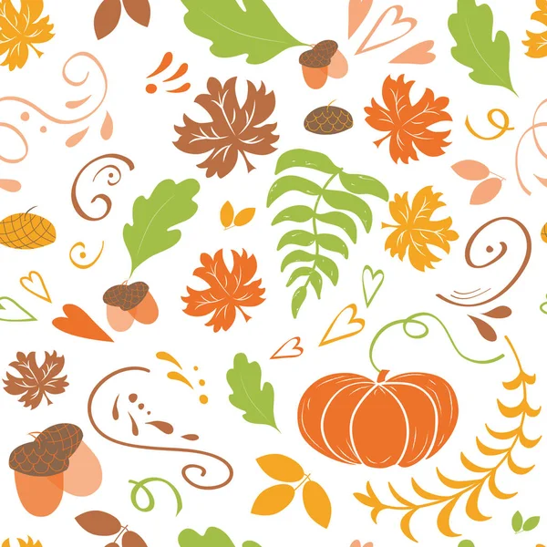 Hand Drawn Cute Autumn Background Seamless Pattern Falling Colorful Maple — Stock Vector