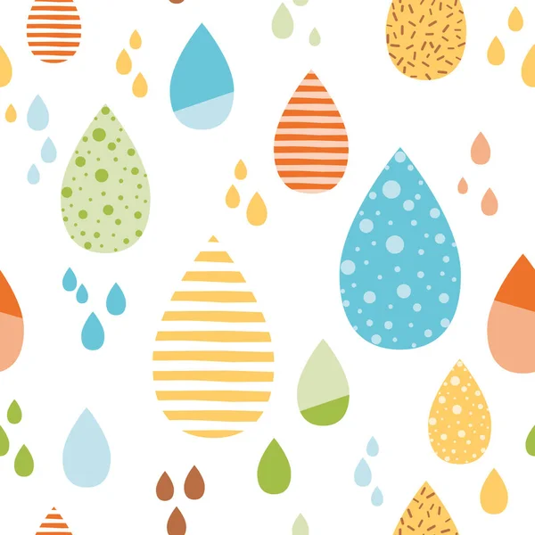 Grappige Kleurrijke Druppels Regen Vector Herfst Naadloos Patroon Kinderen Vallen — Stockvector