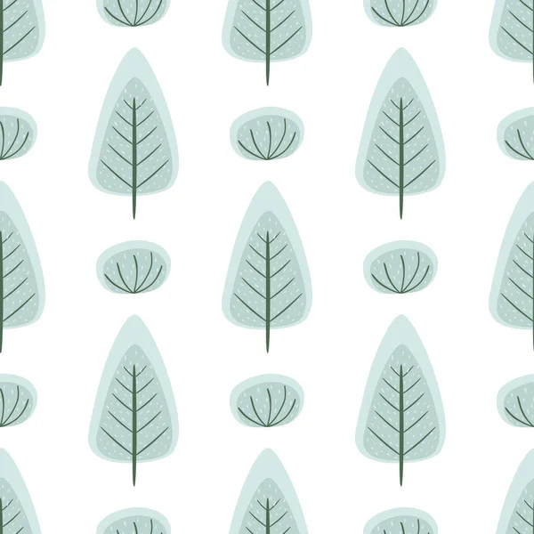 Zimowy las Cute zamrożone bezszwowe wzór z niebieskimi drzewami Wesołych Świąt papier pakowy, tło zimowe. — Wektor stockowy