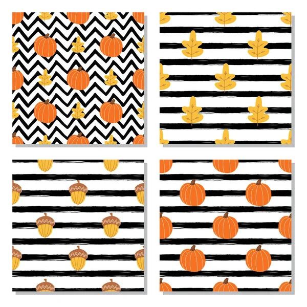 Pumpkin pattern set. Vector pumpkin on on black lines background. Simple Halloween autumn texture collection. — Stock Vector