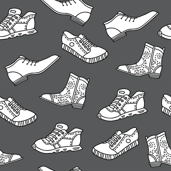 Seamless Pattern Hand Drawn Shoes Vector Pattern Line Style Grey — Stock Vector