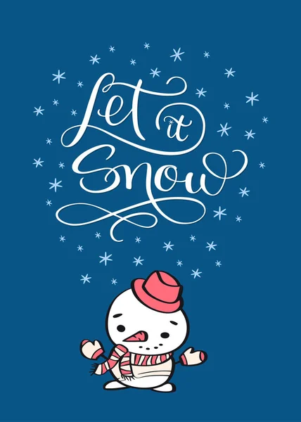 組成をレタリング ブラシせて冬の休日の要素 星と雪だるまと雪 手書き書道デザイン シャツ ポスター リーフレット グリーティング カードの印刷します ベクトル図 — ストックベクタ