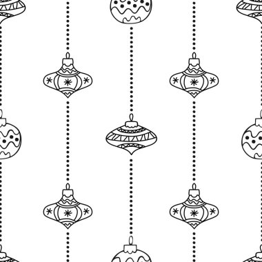Noel ağacı süslemeleri kış tatil seamless modeli el ile çizilmiş. Kağıt, web arka plan, duvar kağıdı sarma için kullanılabilir. Beyaz zemin üzerinde vektör çizim