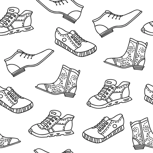 Nahtloses Muster Mit Handgezogenen Schuhen Vektormuster Linienstil Auf Weißem Hintergrund — Stockvektor