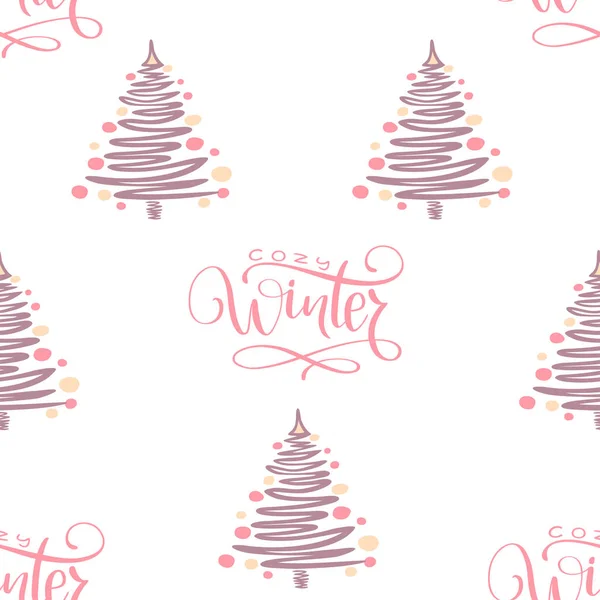 Vacaciones Invierno Fondo Sin Costuras Con Árbol Navidad Frase Manuscrita — Vector de stock
