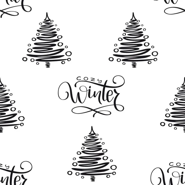 Vacaciones Invierno Fondo Sin Costuras Con Árbol Navidad Frase Manuscrita — Vector de stock
