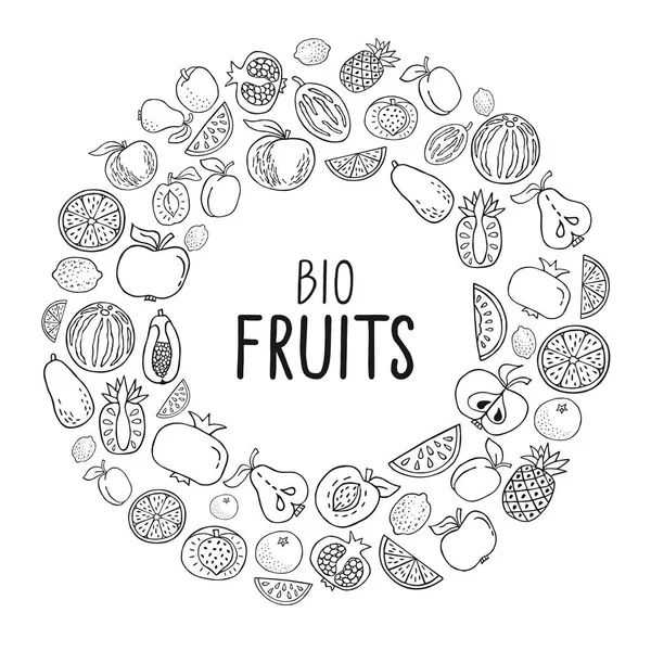 Illustration Vectorielle Avec Fruits Dessinés Main Concept Alimentation Saine Divers — Image vectorielle