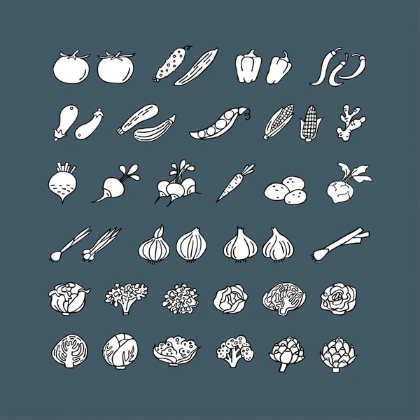 Vegetables Hand Drawn Icon Set Flat Style Perfect Colorful Vector — Stock Vector