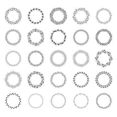 Elle çizilmiş çiçek doodle kare büyük koleksiyonu. Dekoratif tasarım öğeleri beyaz zemin üzerine minimalist kavramı. Düğün davetiyesi, fotoğraf yerleşimi ve tebrik kartı için kullanılabilir